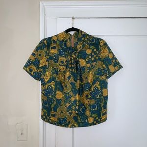 One-of-a-kind teal, gold, and yellow top, size S/M
